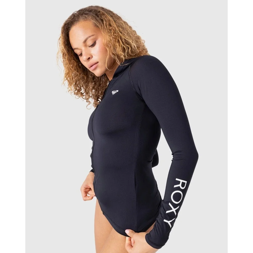 Roxy Womens New Essentials Zipped Hoodie Rash Guard Black ERJWR03697 Size M $